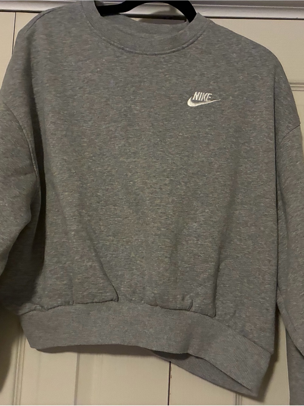 Nike Heather Gray Crewneck Cropped Sweatshirt with Embroidered Logo